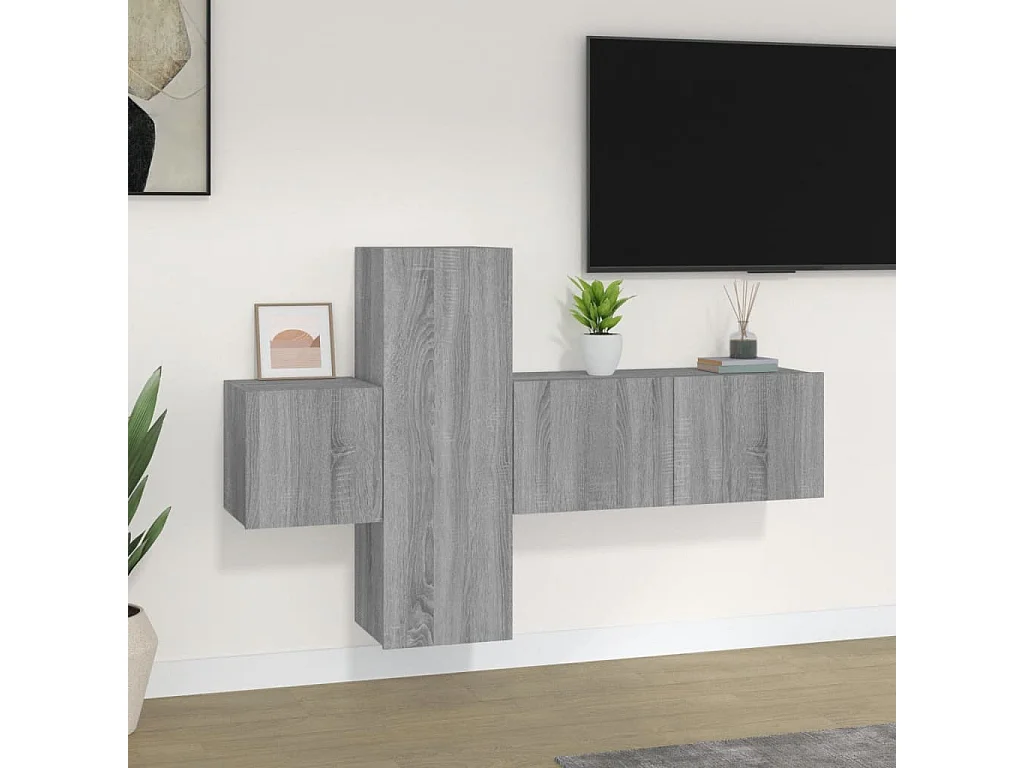 Pontarlier  3-delige Tv-meubelset bewerkt hout grijs sonoma eikenkleurig