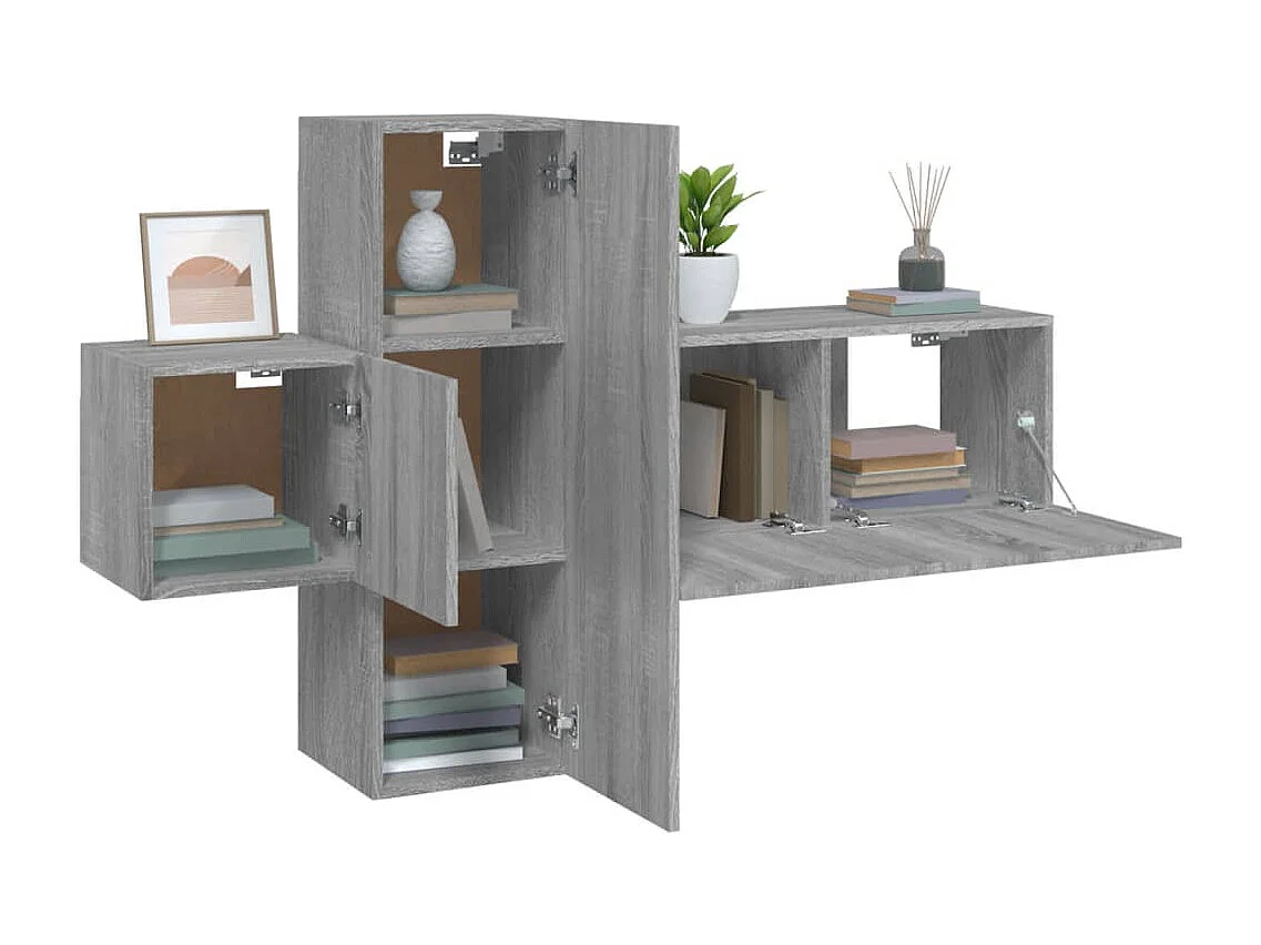 Pontarlier  3-delige Tv-meubelset bewerkt hout grijs sonoma eikenkleurig