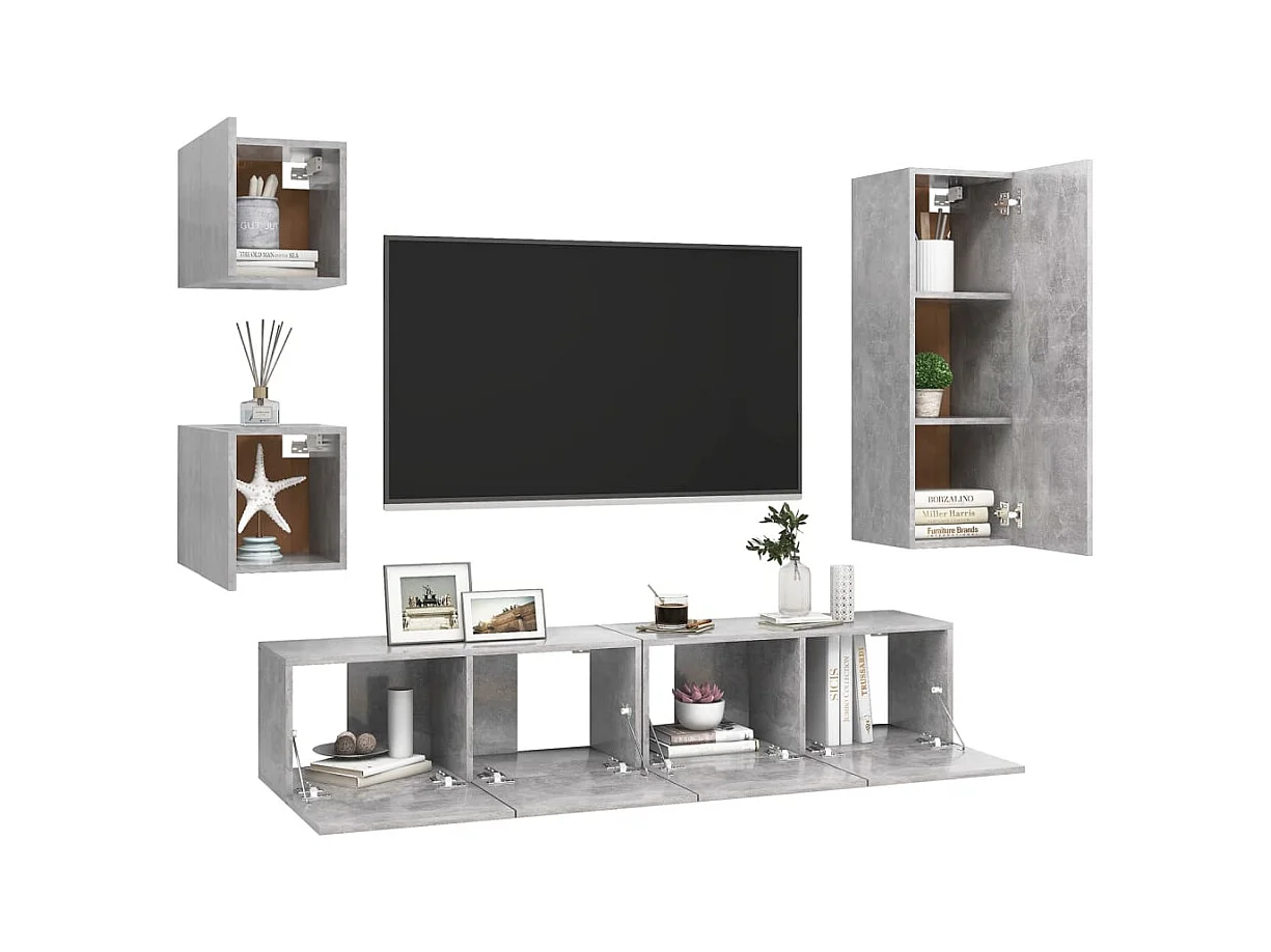 Wheat Ridge  Ensemble de meubles TV 5 pcs Gris béton Bois d'ingénierie