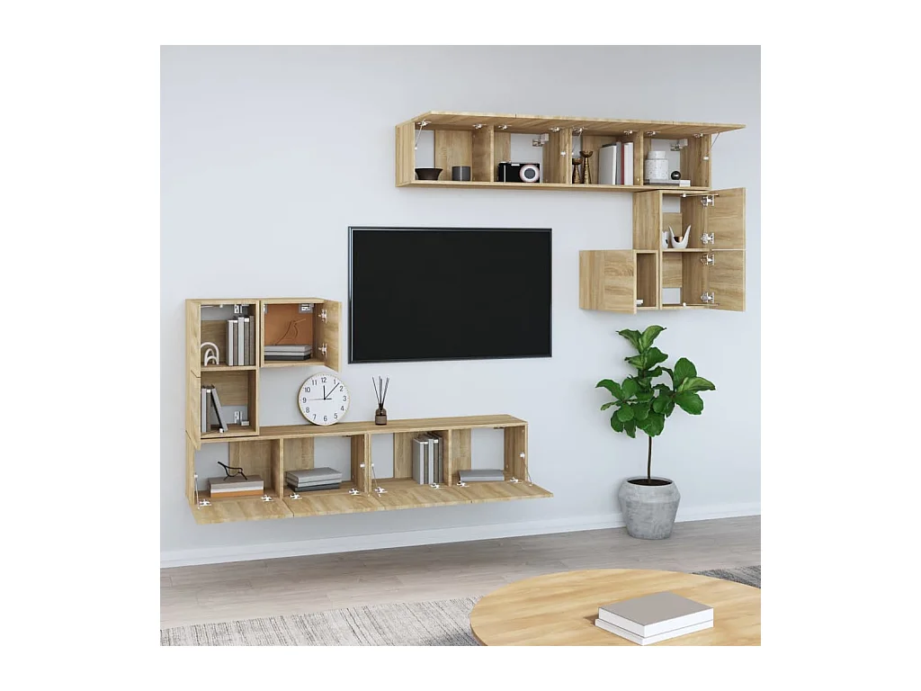 Cedvar  Tv-wandmeubel bewerkt hout sonoma eikenkleurig