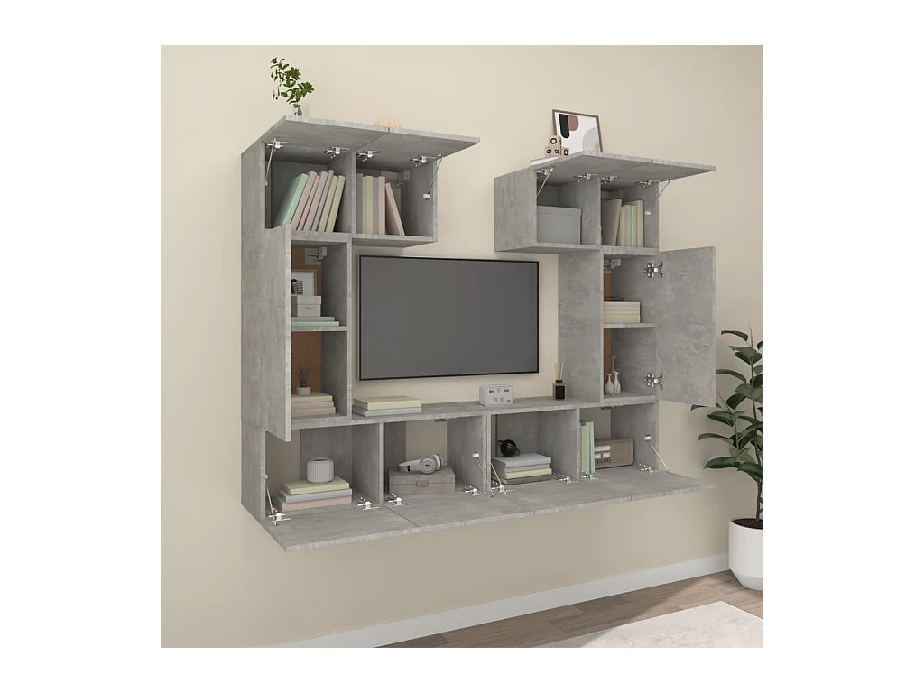 Nawal  Ensemble de meubles TV 6 pcs Gris béton Bois d'ingénierie