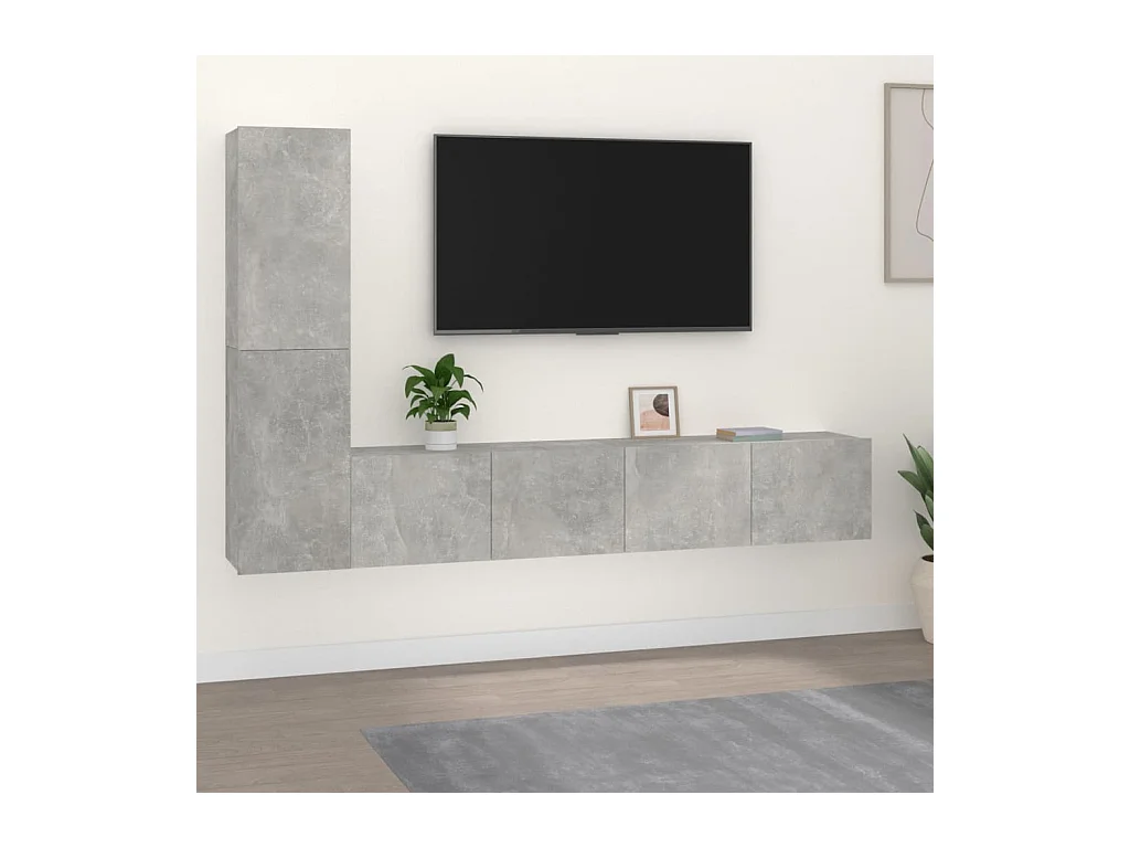 Tirza  Ensemble de meubles TV 4 pcs Gris béton Bois d'ingénierie