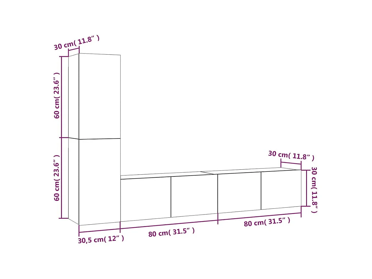 Tirza  Ensemble de meubles TV 4 pcs Gris béton Bois d'ingénierie