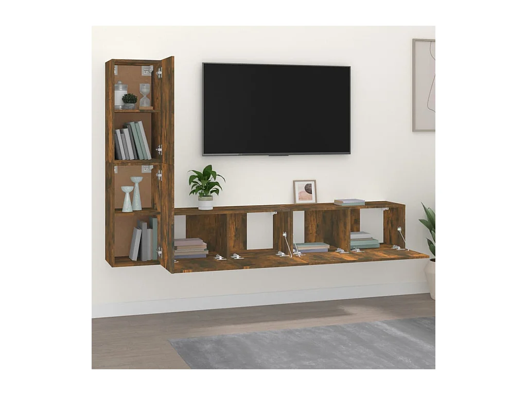 Tirza  Ensemble de meubles TV 4 pcs Chêne fumé Bois d'ingénierie