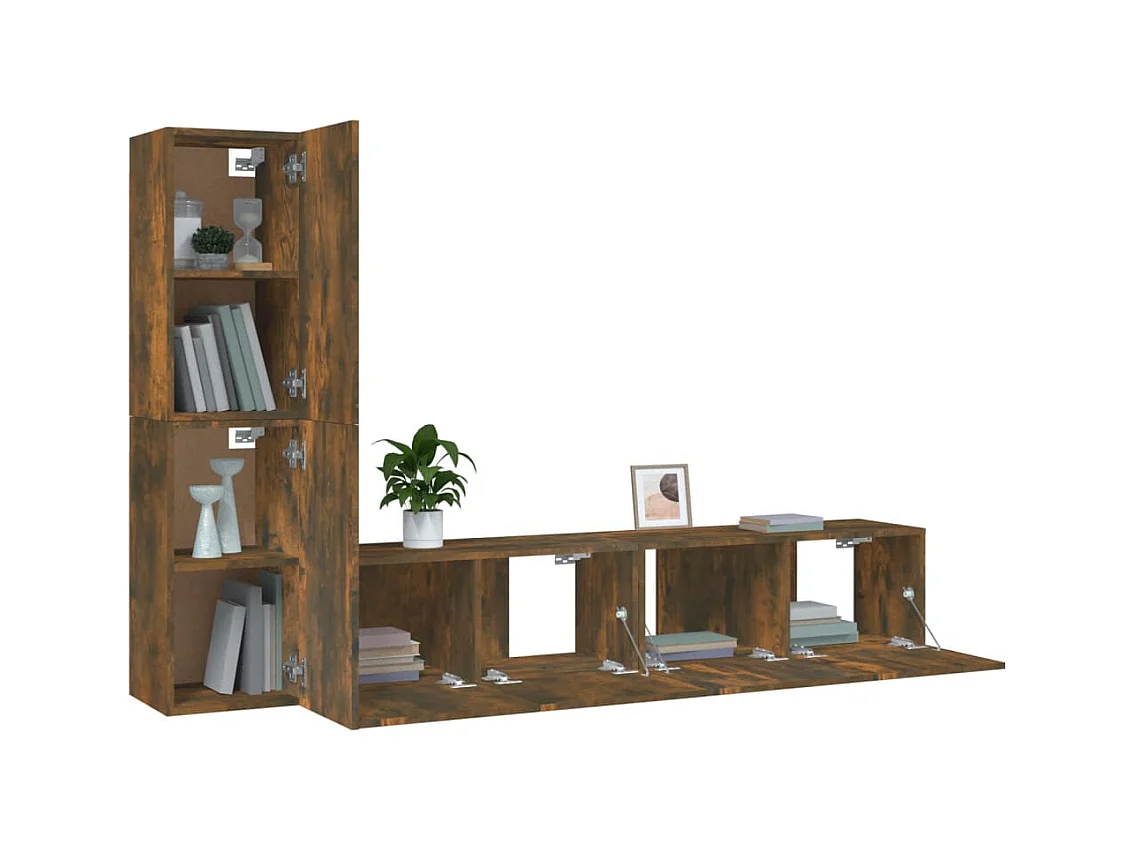 Tirza  Ensemble de meubles TV 4 pcs Chêne fumé Bois d'ingénierie