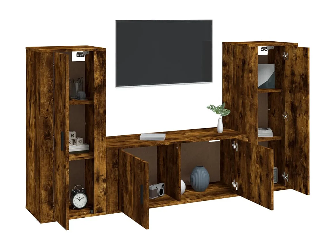 Hamid  Ensemble de meubles TV 3 pcs Chêne fumé Bois d'ingénierie