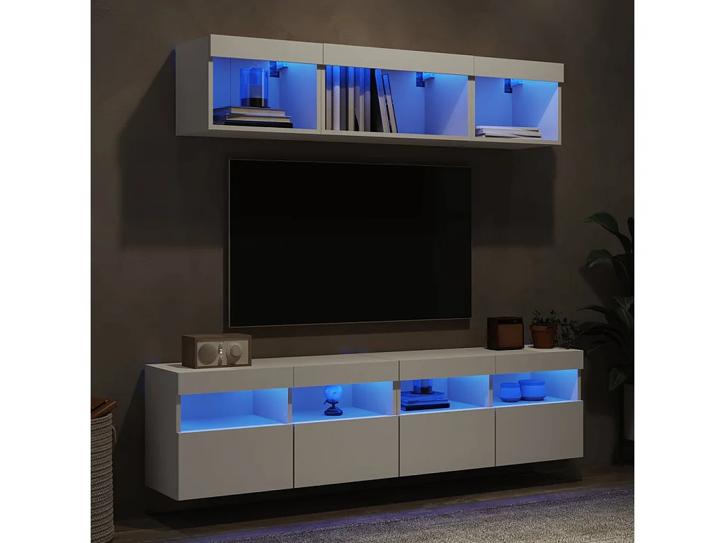 Nourdin  Unités murales TV avec LED 5 pcs blanc bois d'ingénierie