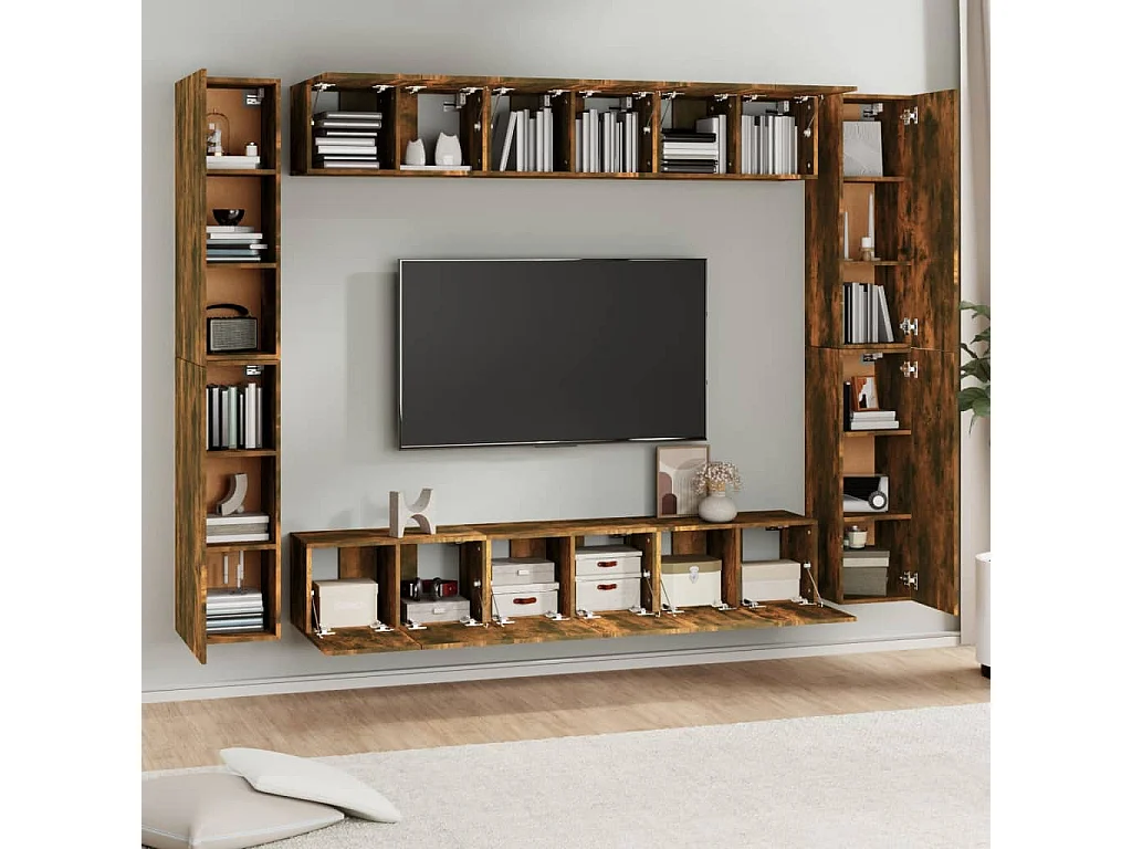 Maisons-Alfort  10-delige Tv-meubelset bewerkt hout gerookt eikenkleurig