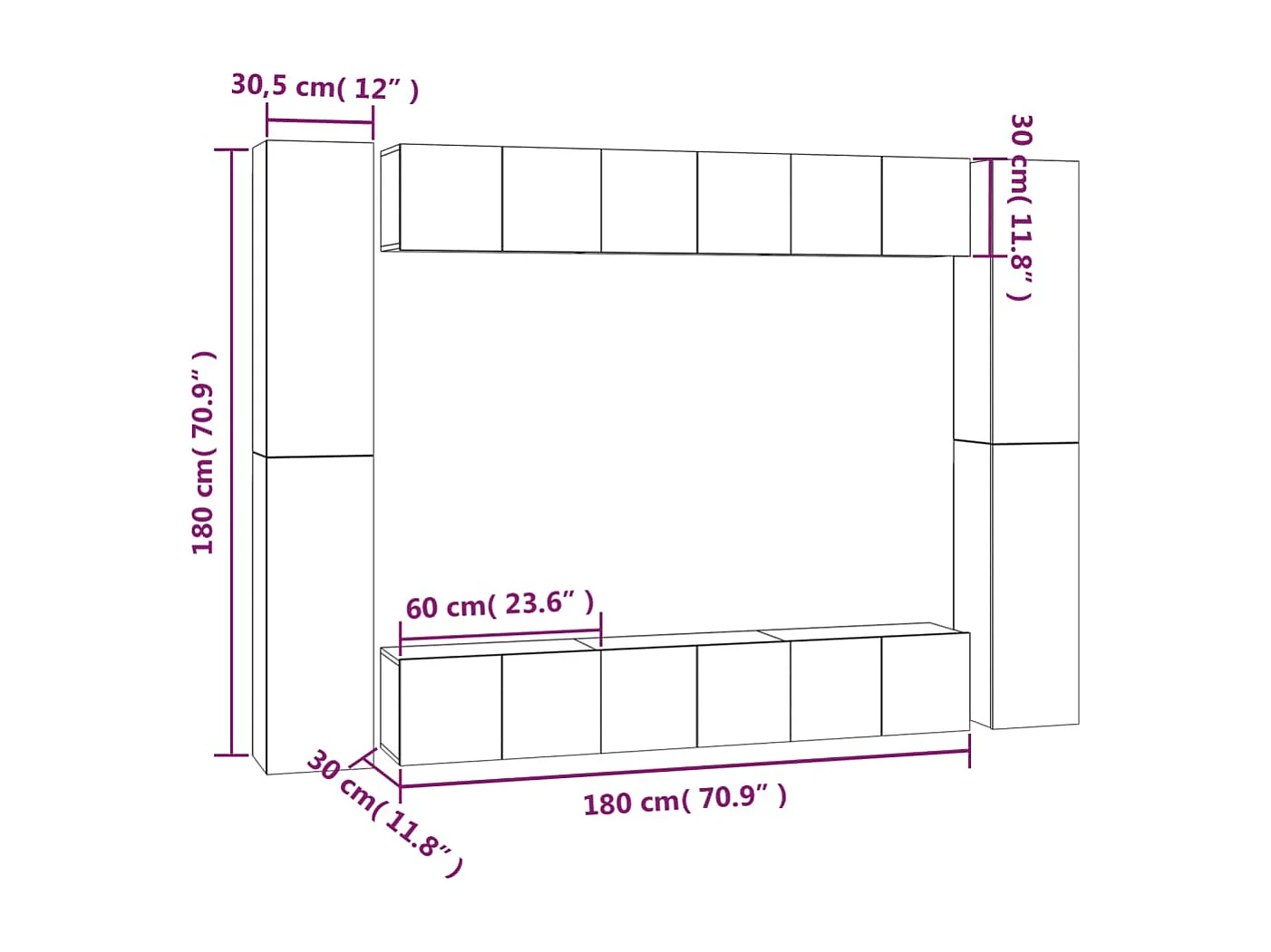 Maisons-Alfort  10-delige Tv-meubelset bewerkt hout gerookt eikenkleurig