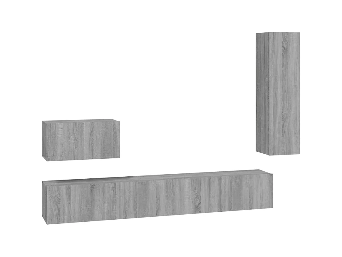 Elwin  4-delige Tv-meubelset bewerkt hout grijs sonoma eikenkleurig