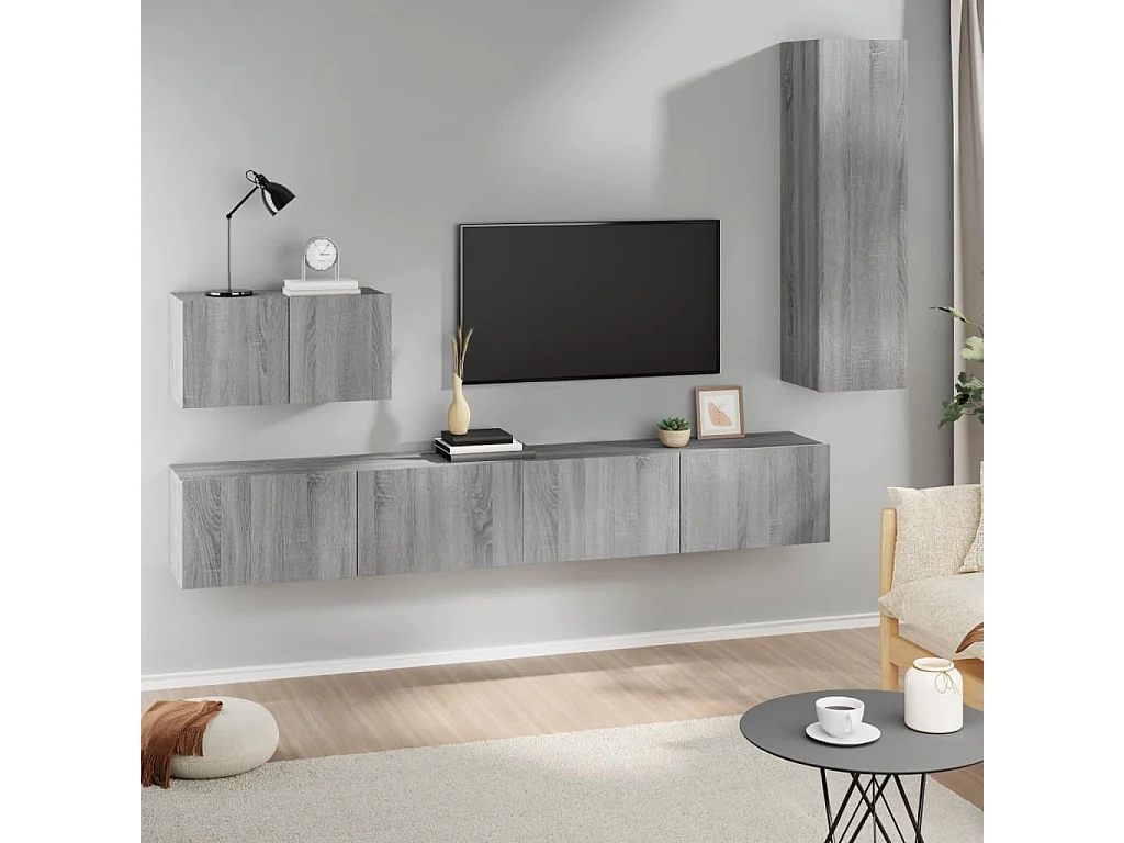 Elwin  Set de muebles para TV 4 pzas madera contrachapada gris Sonoma