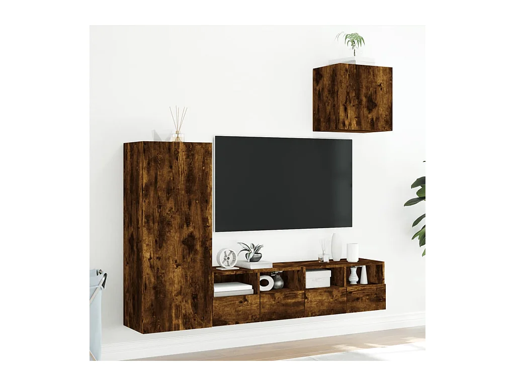 Brynir  4-delige Tv-wandmeubelset bewerkt hout gerookt eikenkleurig