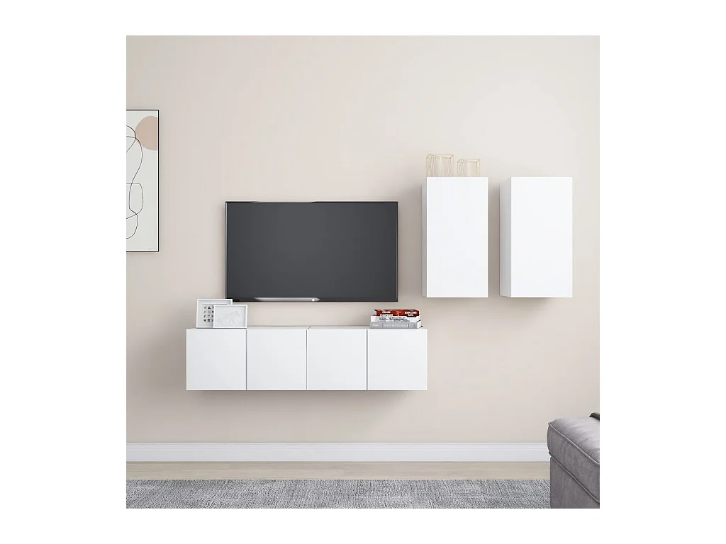 Bethany  Ensemble de meubles TV 4 pcs Blanc Bois d'ingénierie
