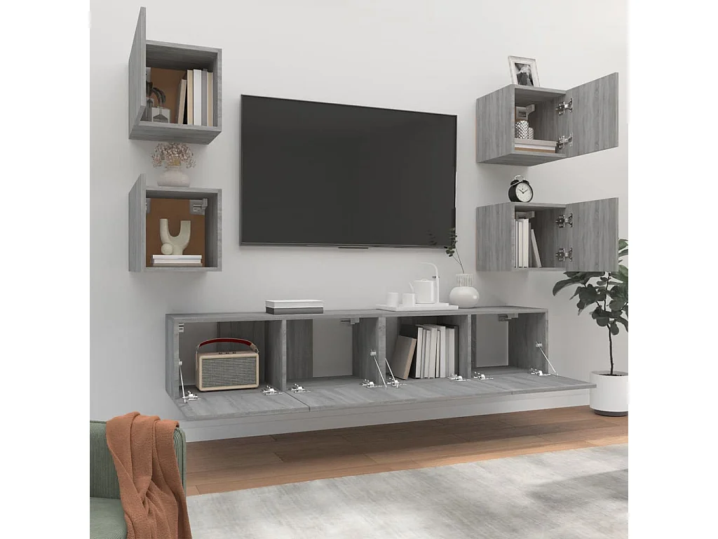 Azra  Set de muebles para TV 6 pzas madera contrachapada gris Sonoma