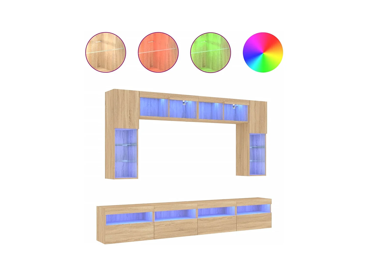 Cyan  Ensemble de meubles TV muraux 8pcs et lumières LED chêne sonoma