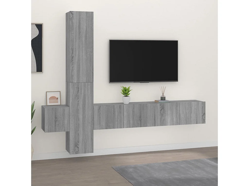Pontarlier  5-delige Tv-meubelset bewerkt hout grijs sonoma eikenkleurig