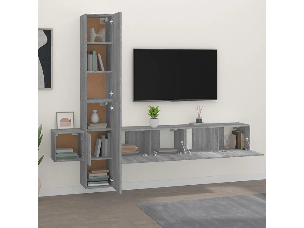 Pontarlier  5-delige Tv-meubelset bewerkt hout grijs sonoma eikenkleurig