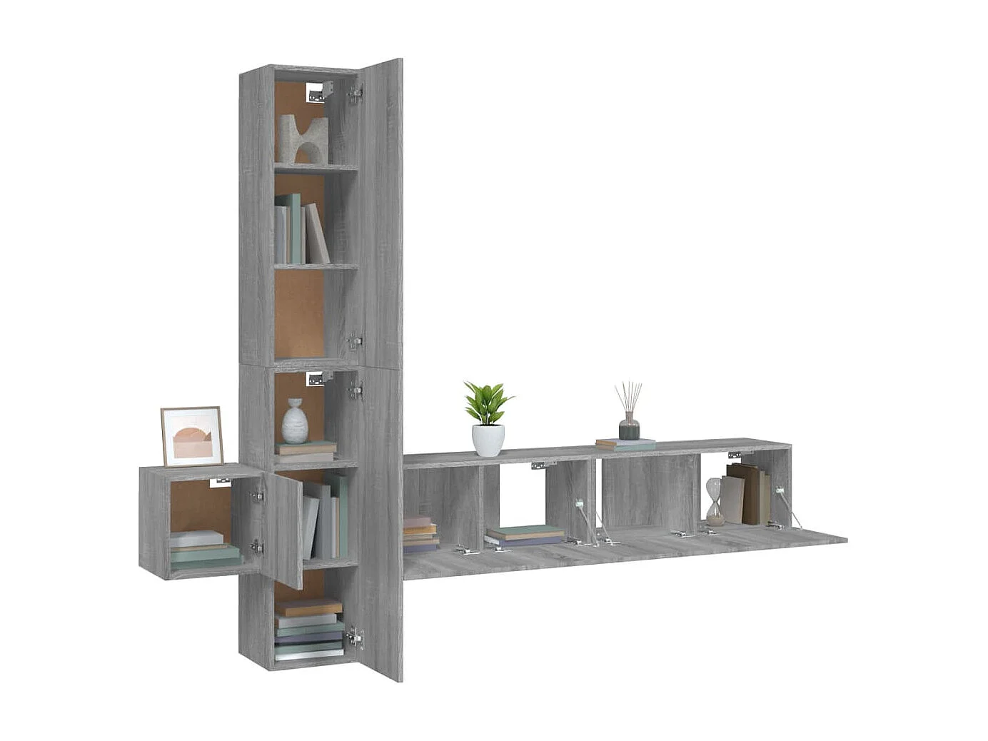 Pontarlier  5-delige Tv-meubelset bewerkt hout grijs sonoma eikenkleurig