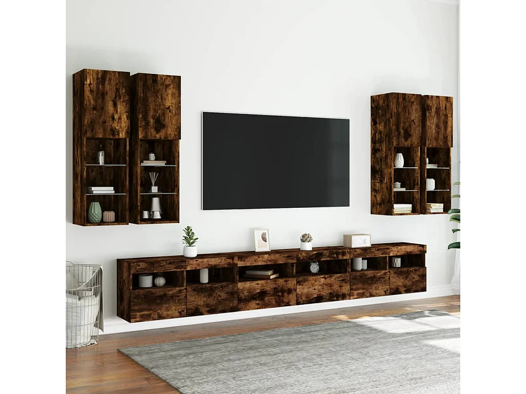 Trinidad  7-delige Tv-wandmeubelset met LED-verlichting gerookt eiken