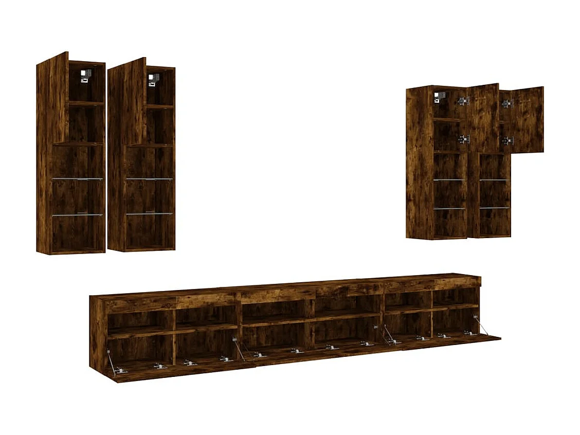 Trinidad  7-delige Tv-wandmeubelset met LED-verlichting gerookt eiken