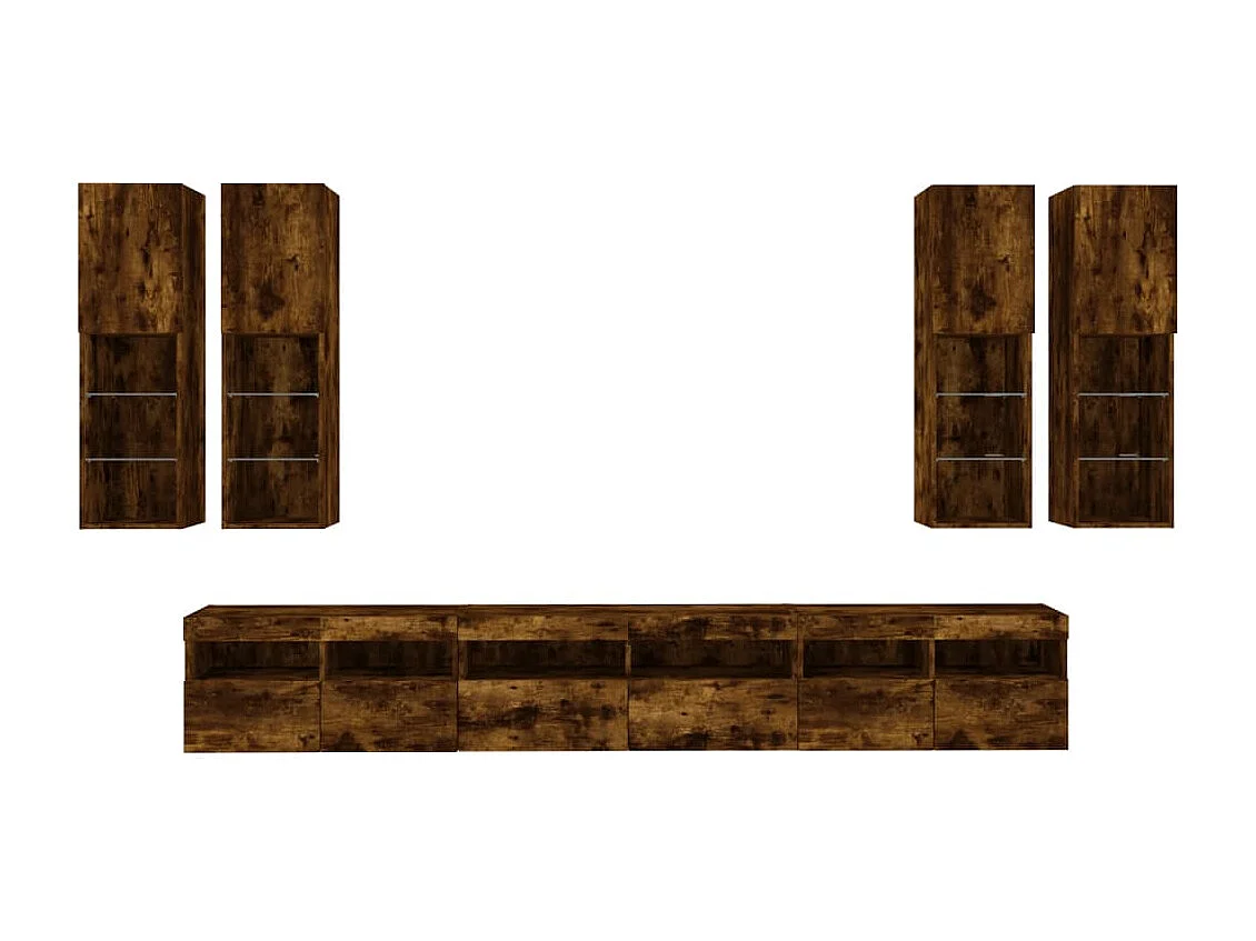 Trinidad  7-delige Tv-wandmeubelset met LED-verlichting gerookt eiken