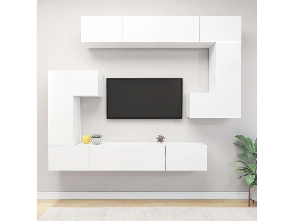 Hector  8-delige Tv-meubelset bewerkt hout wit