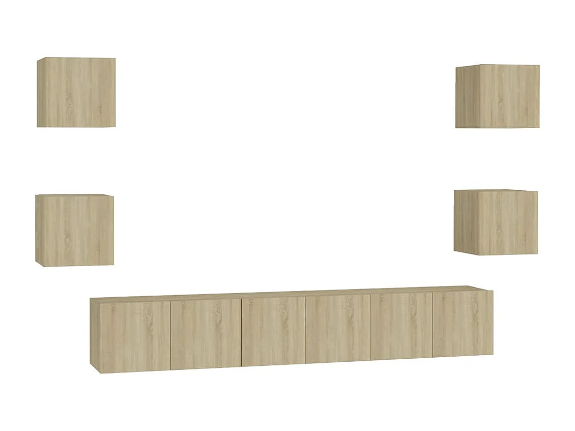 Iseline  7-delige Tv-meubelset bewerkt hout sonoma eikenkleurig