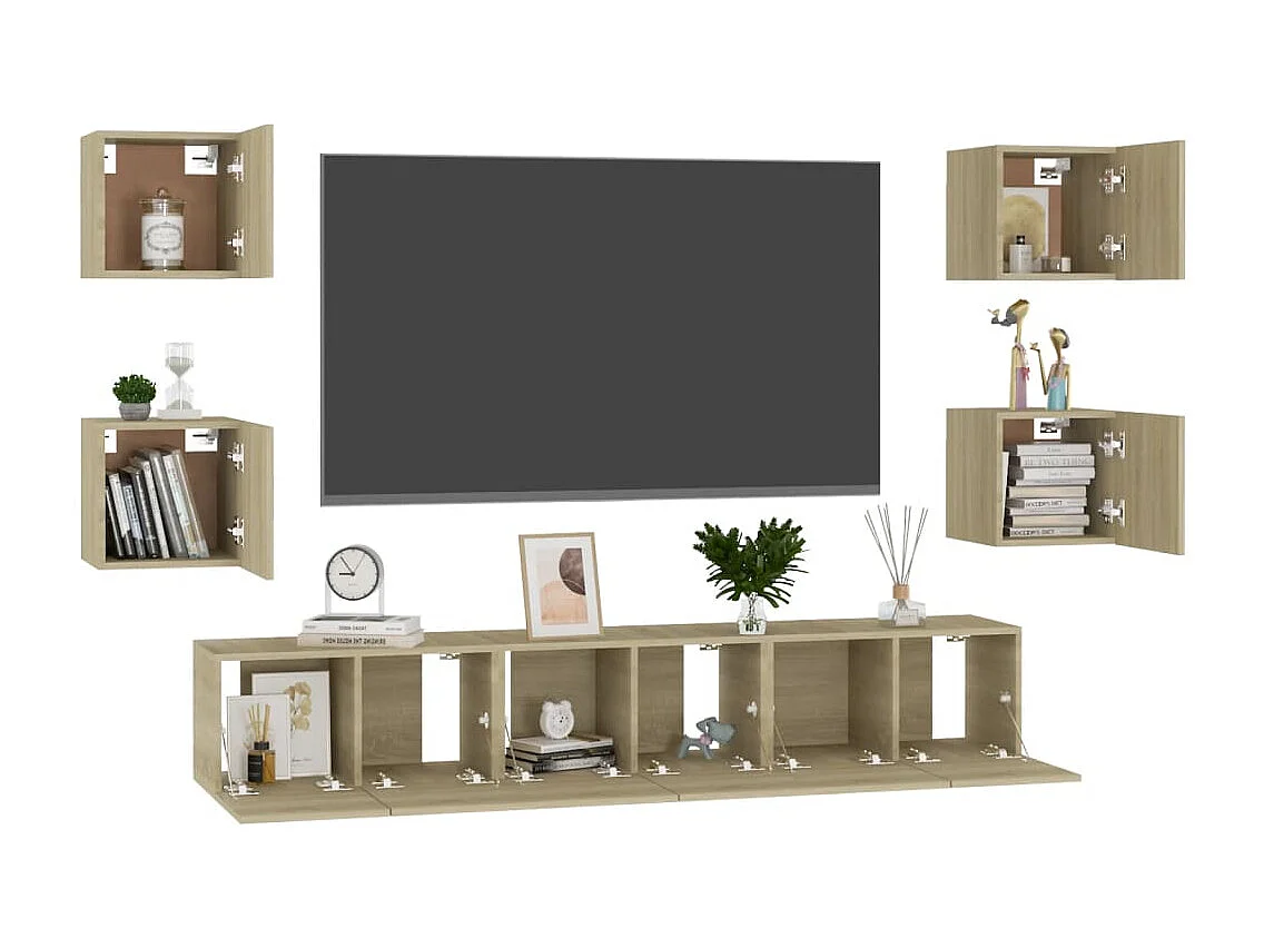 Iseline  7-delige Tv-meubelset bewerkt hout sonoma eikenkleurig