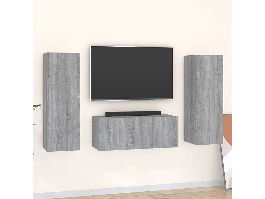 Deadwood  3-delige Tv-meubelset bewerkt hout grijs sonoma eikenkleurig