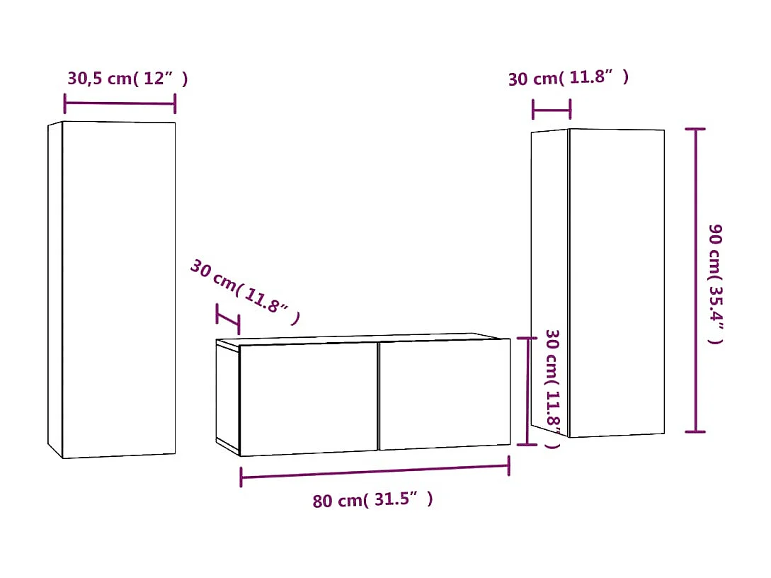 Deadwood  3-delige Tv-meubelset bewerkt hout grijs sonoma eikenkleurig