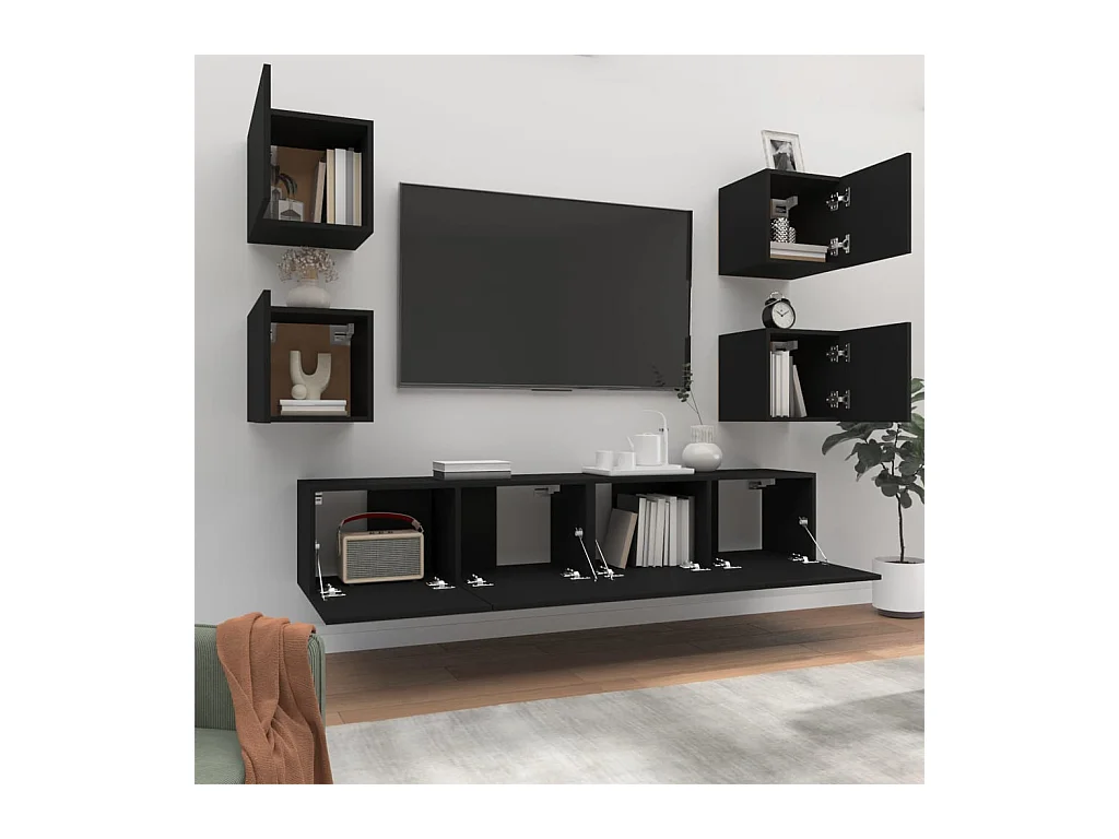 Azra  Ensemble de meubles TV 6 pcs Noir Bois d'ingénierie