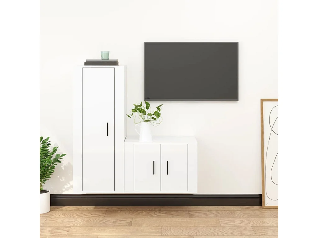 Vidir  Ensemble de meubles TV 2 pcs blanc brillant bois d'ingénierie