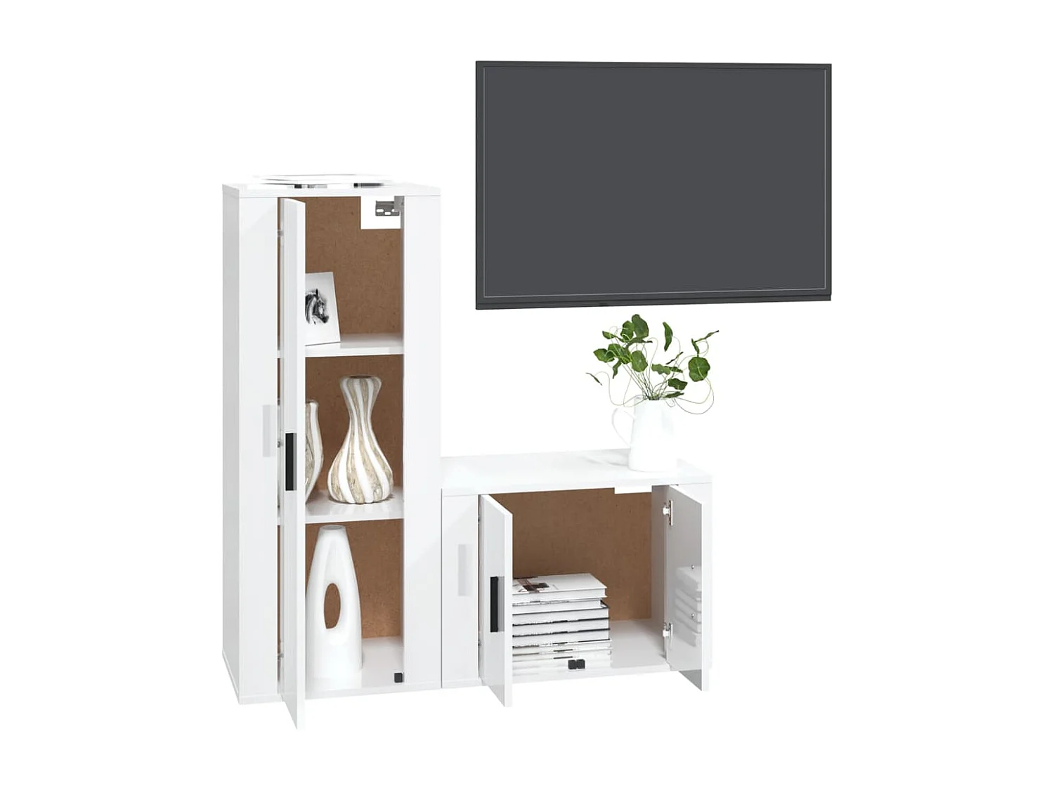 Vidir  Ensemble de meubles TV 2 pcs blanc brillant bois d'ingénierie