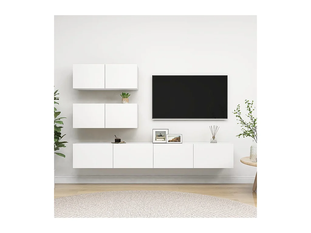 Clonalvy  Ensemble de meubles TV 4 pcs Blanc Bois d'ingénierie