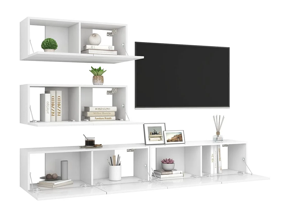 Clonalvy  Set de muebles de salón TV 4 piezas madera de ingeniería blanco