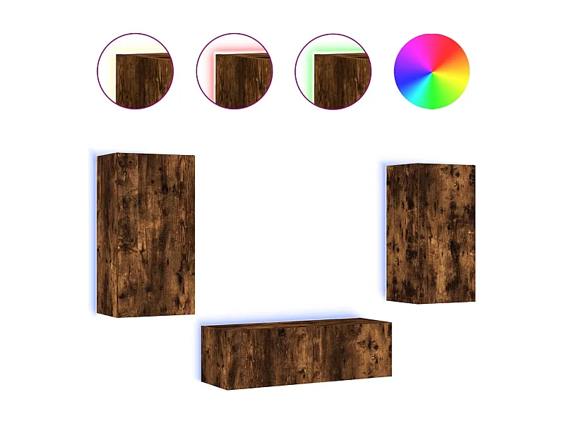 Chance  Meuble TV muraux 3 pcs avec lumières LED chêne fumé