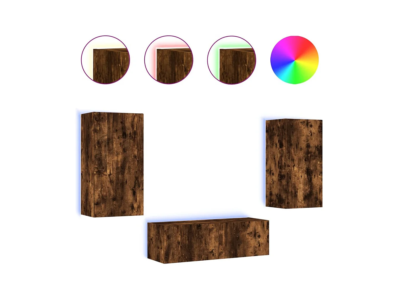 Chance  Meuble TV muraux 3 pcs avec lumières LED chêne fumé