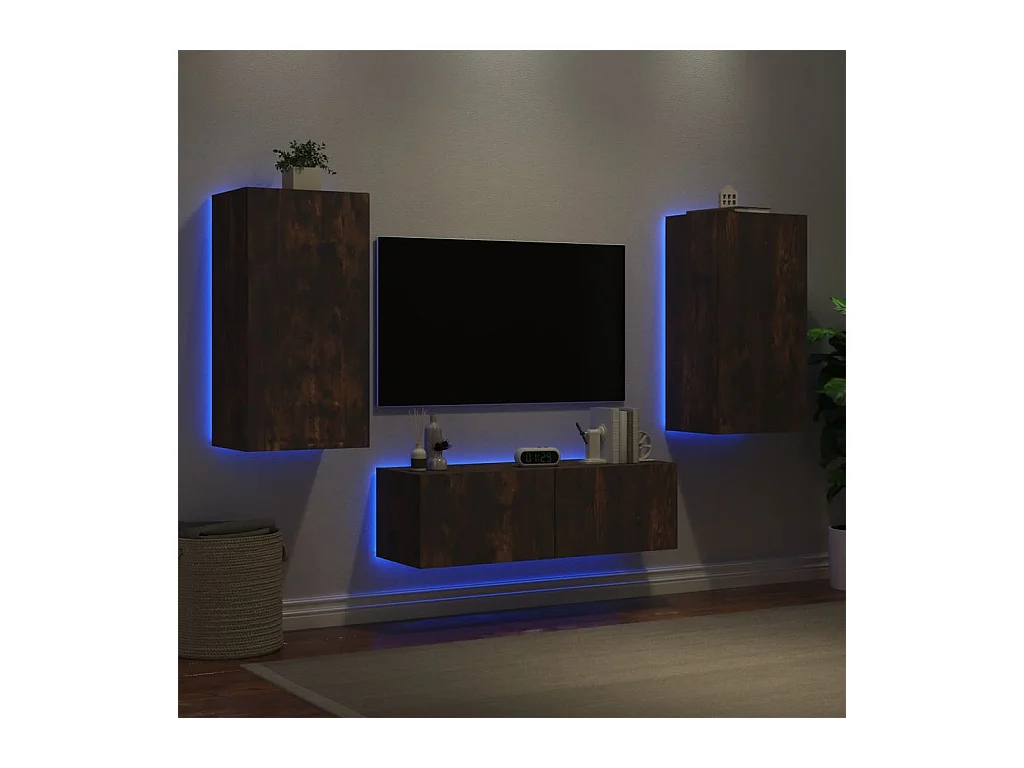 Chance  Meuble TV muraux 3 pcs avec lumières LED chêne fumé
