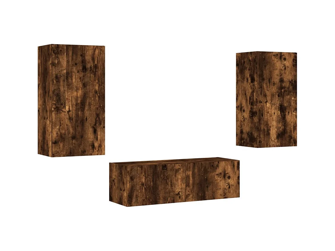 Chance  Meuble TV muraux 3 pcs avec lumières LED chêne fumé