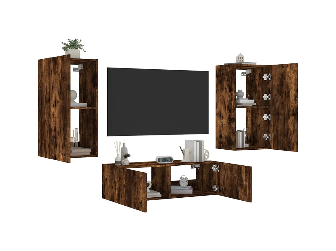 Chance  Meuble TV muraux 3 pcs avec lumières LED chêne fumé
