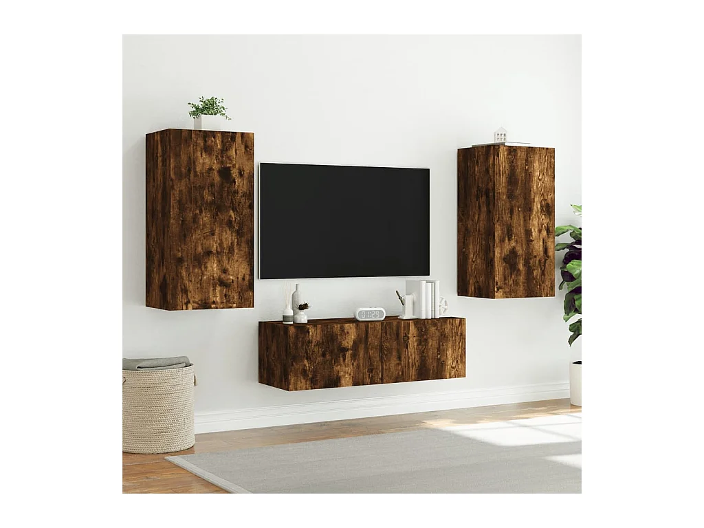 Chance  Meuble TV muraux 3 pcs avec lumières LED chêne fumé