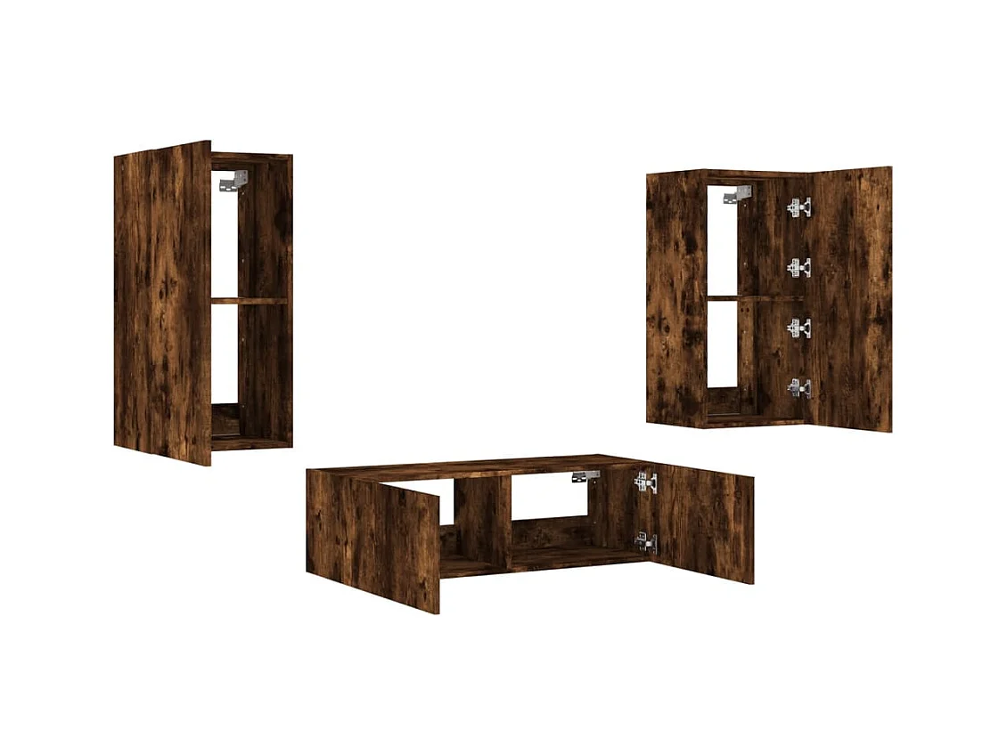 Chance  Meuble TV muraux 3 pcs avec lumières LED chêne fumé