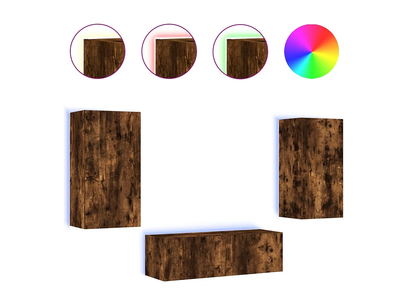 Chance  Meuble TV muraux 3 pcs avec lumières LED chêne fumé