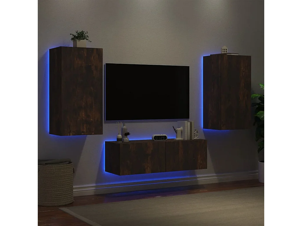 Chance  Meuble TV muraux 3 pcs avec lumières LED chêne fumé