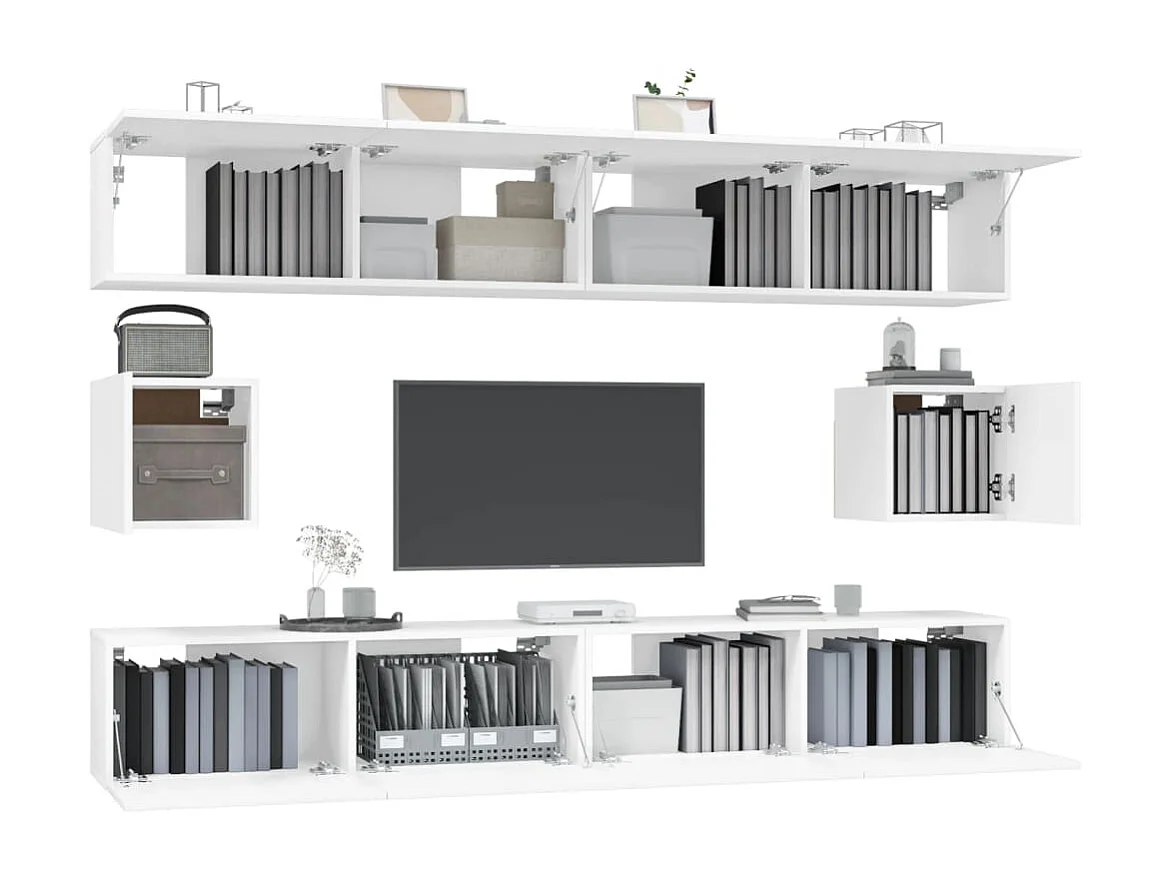 Hollola  6-delige Tv-meubelset bewerkt hout wit