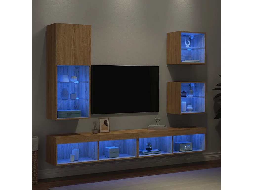 Brooklyn Center  Unités murales TV avec LED 5 pcs chêne sonoma bois d'ingénierie