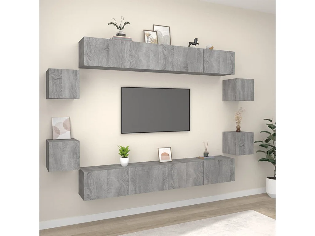Clondalkin  Ensemble de meubles TV 8 pcs Sonoma gris Bois d'ingénierie