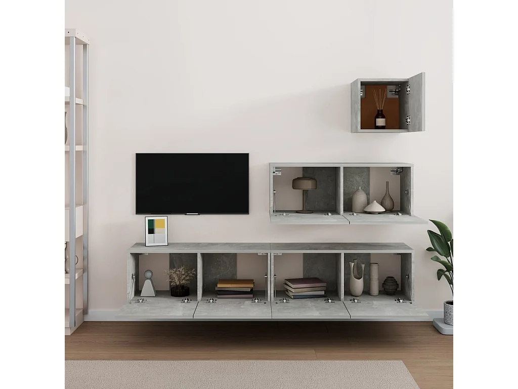 Jean-Louis  Set de muebles de TV 4 pzas madera contrachapada gris hormigón