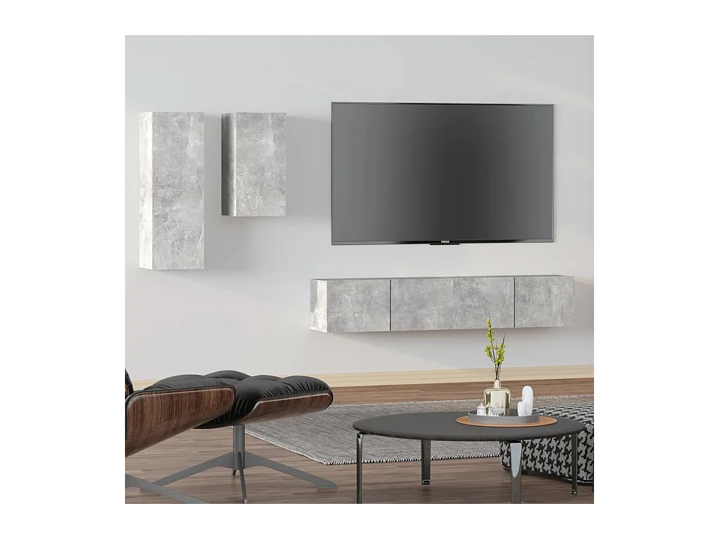 Mylan  Ensemble de meubles TV 4 pcs Gris béton Bois d'ingénierie