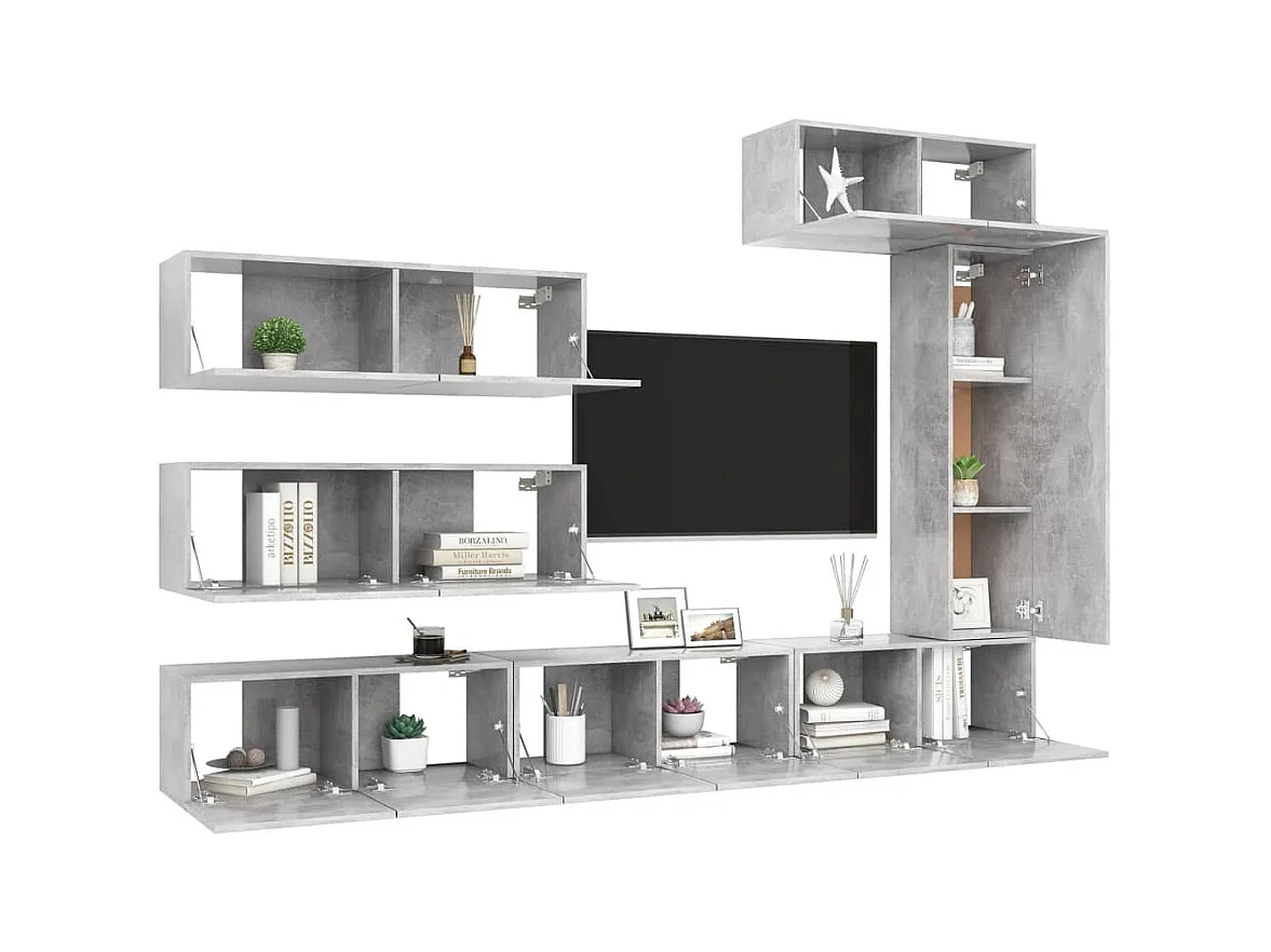 Lois  Ensemble de meubles TV 7 pcs Gris béton Bois d'ingénierie